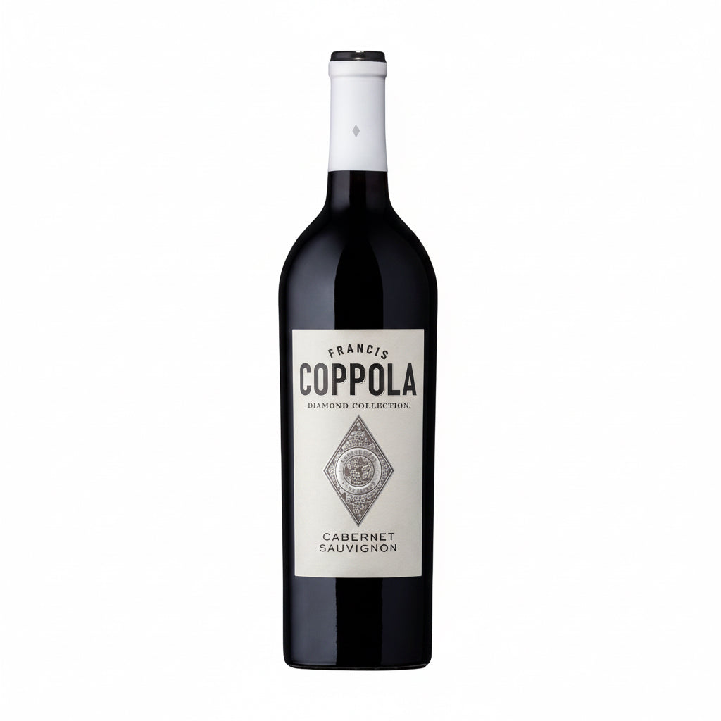 Bottle of Francis Coppola Diamond Cabernet Sauvignon wine, 750mL, with a dark glass bottle and label visible.