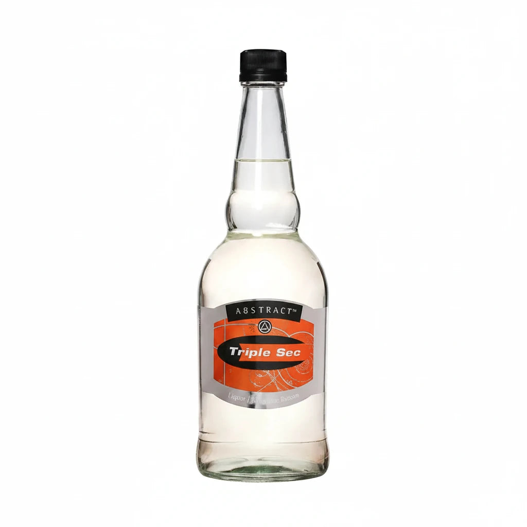 Abstract Triple Sec liqueur in a 750mL bottle, featuring a clear glass bottle with a colorful abstract label.