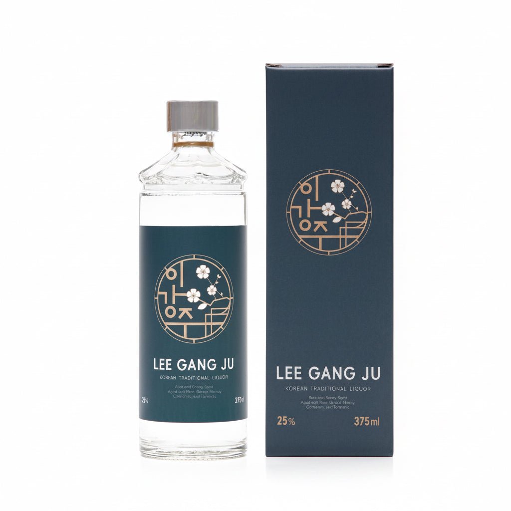 Bottle of Lee Gang Ju Korean traditional liquor in a 375mL glass bottle with a decorative label.