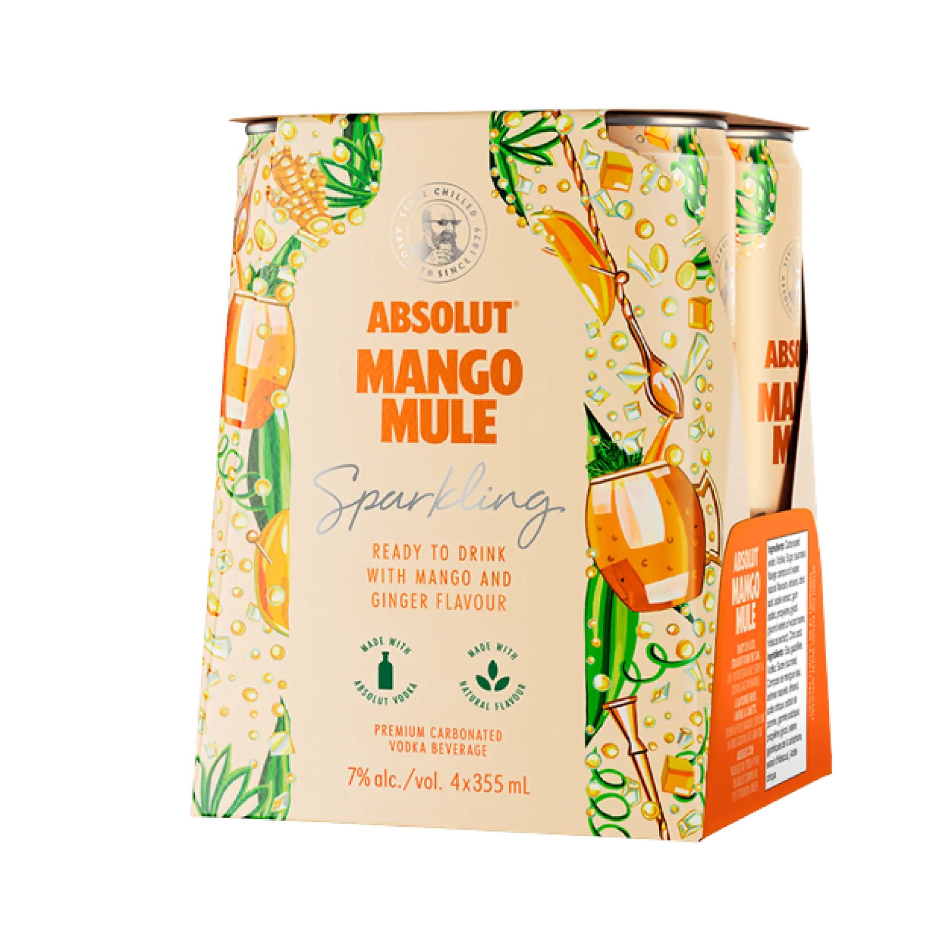 Buy Absolut Mango Mule Sparkling 4-pack vodka beverage with mango and ginger flavour