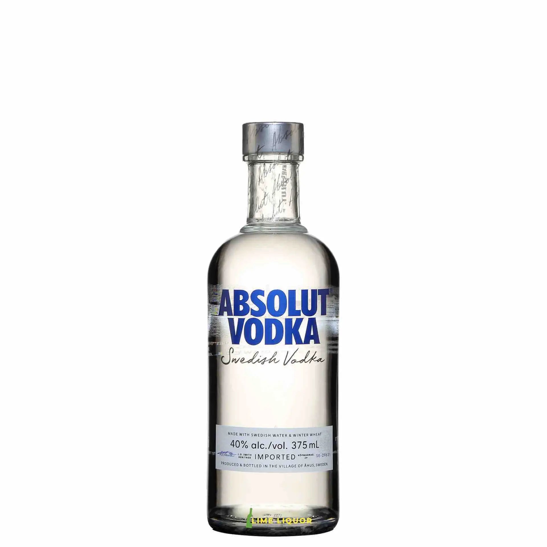 Buy Absolut Vodka 375mL clear glass bottle, front label visible, on white background