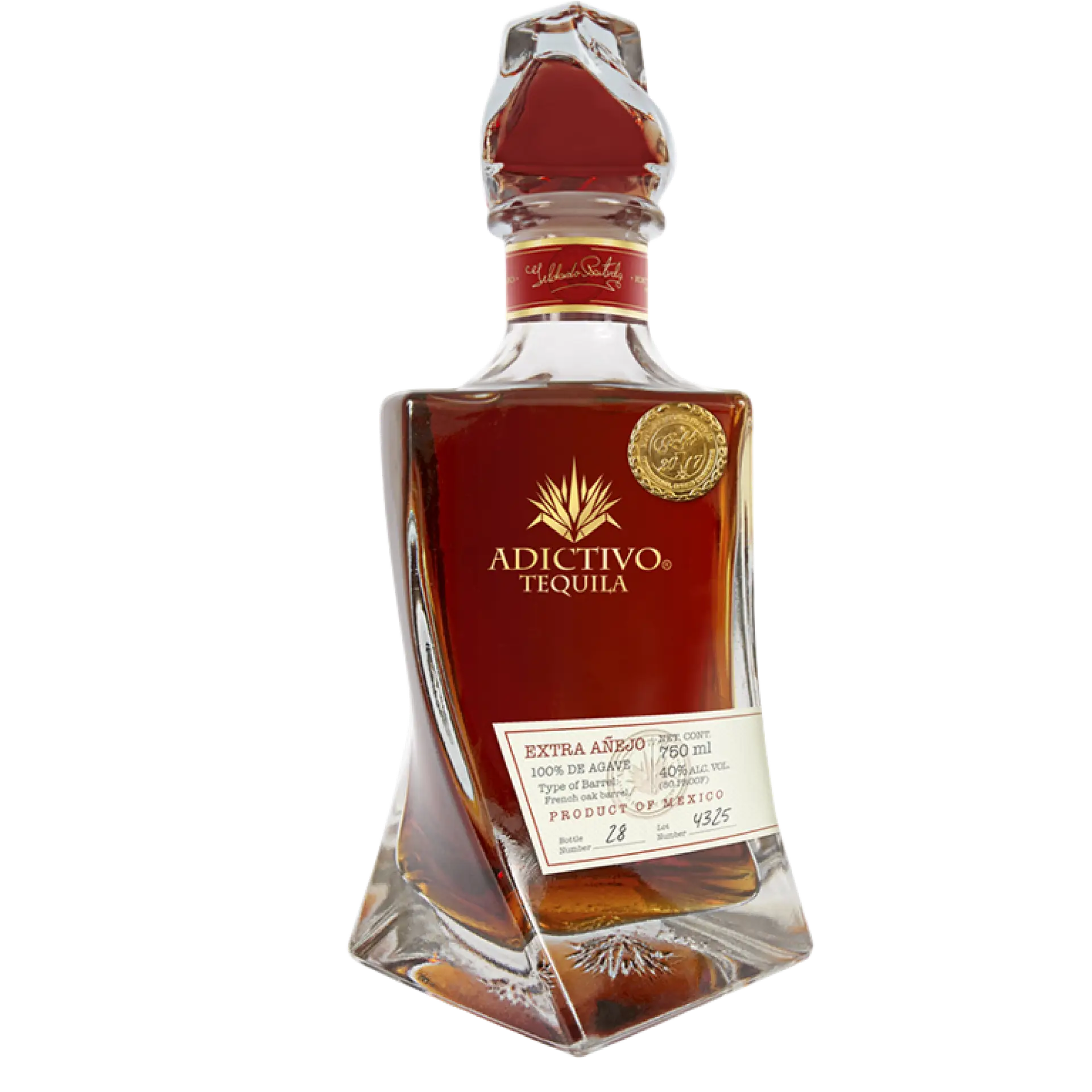 Buy Adictivo Extra Anejo 750mL tequila with elegant bottle and gold label