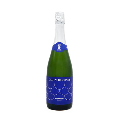 Bottle of Alain Ducasse Sparkling Sake by Yamanashi Meijo, 720mL, with a sleek label and elegant design.