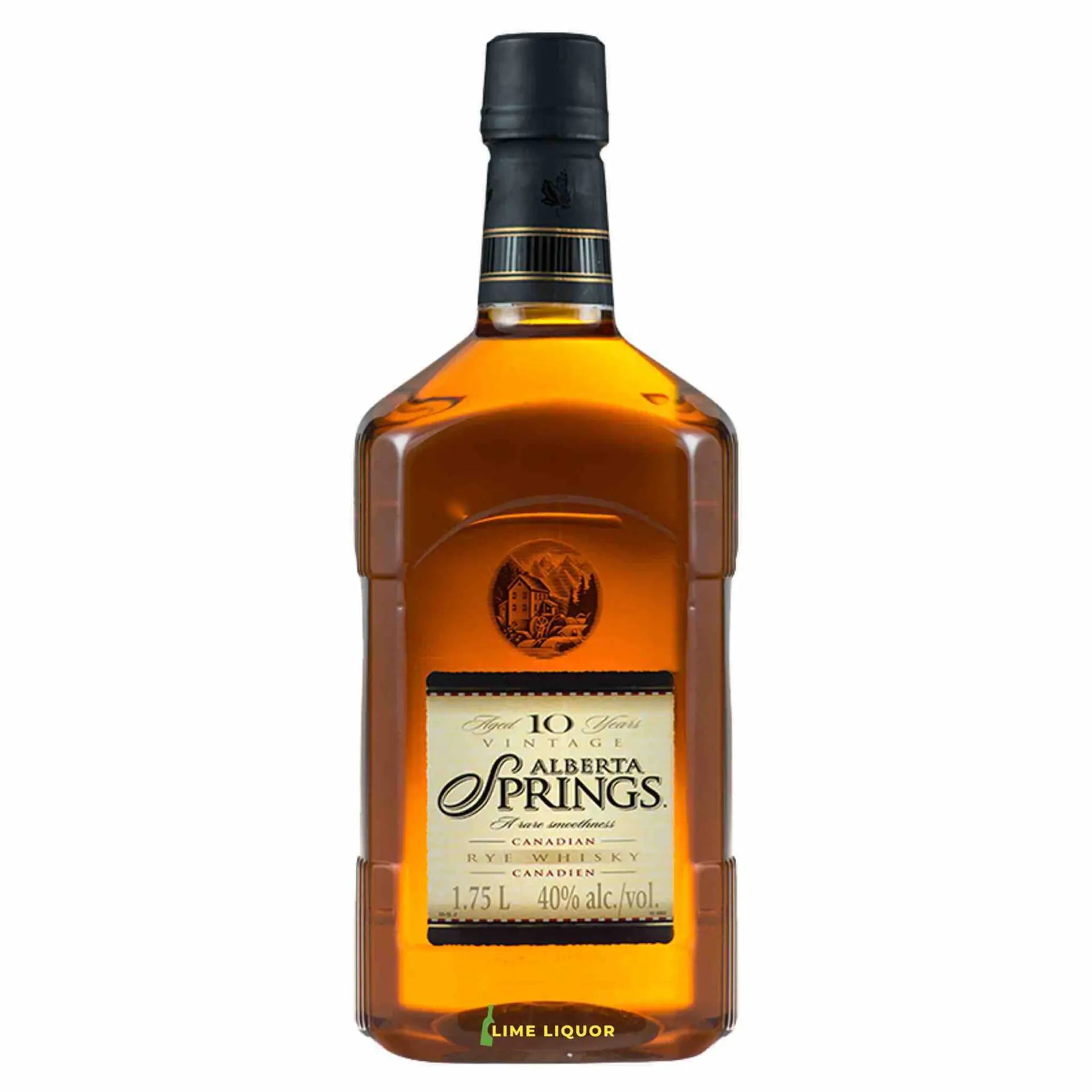 Buy Alberta Springs 10 Year Old Rye Whisky 1.75L bottle, Canadian whisky on white background.