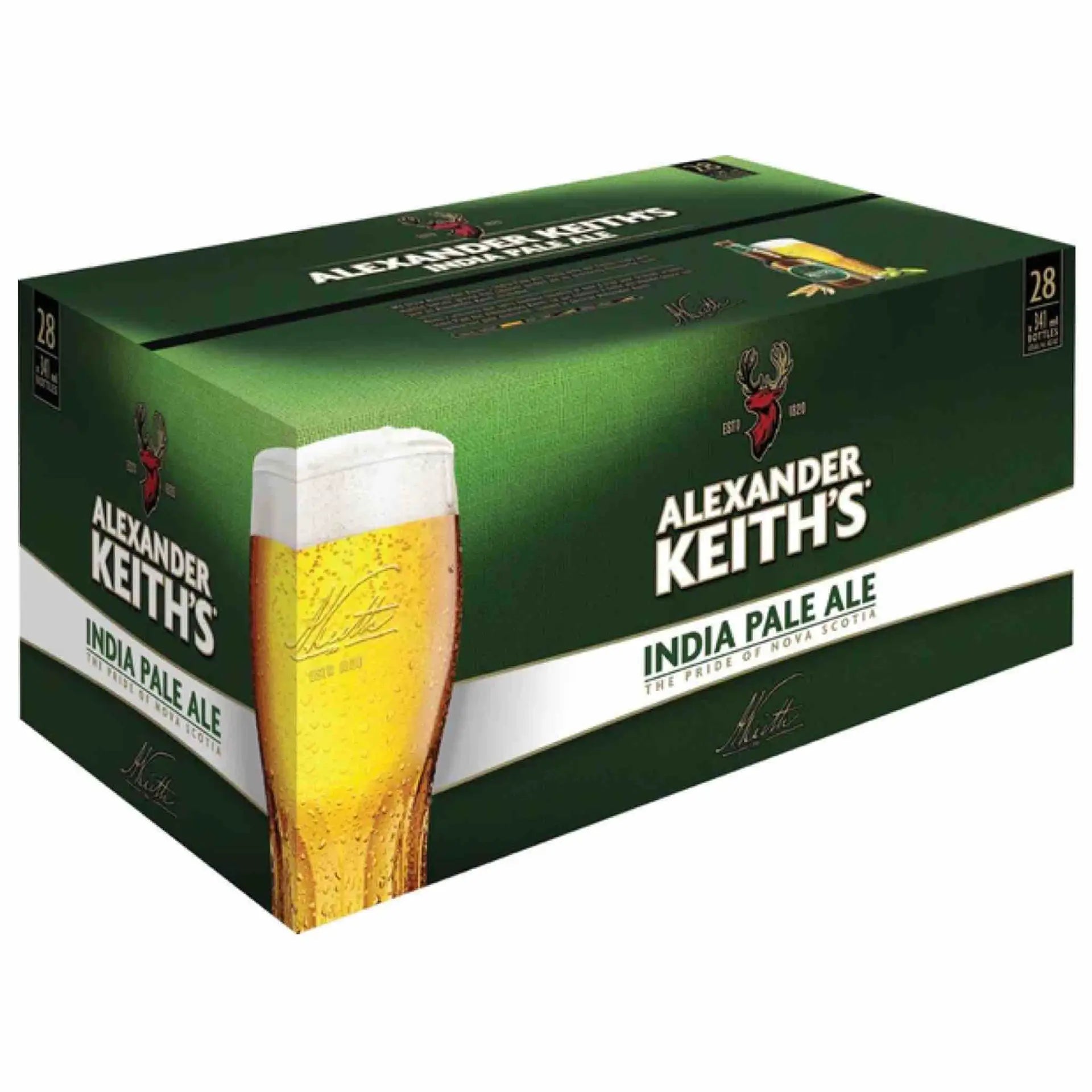 buy Alexander Keith's India Pale Ale 28 pack, green box with beer glass illustration