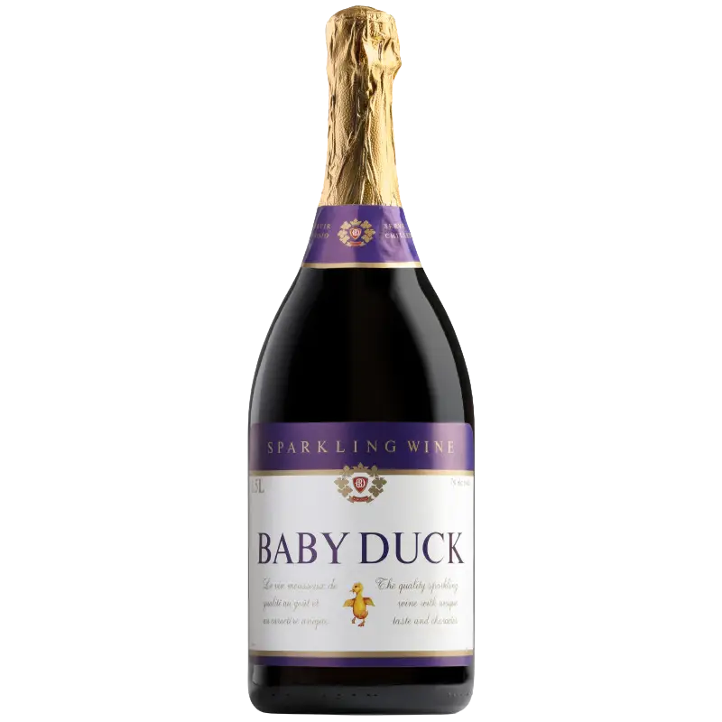 Buy Baby Duck sparkling wine 1.5L bottle with gold foil top and purple label