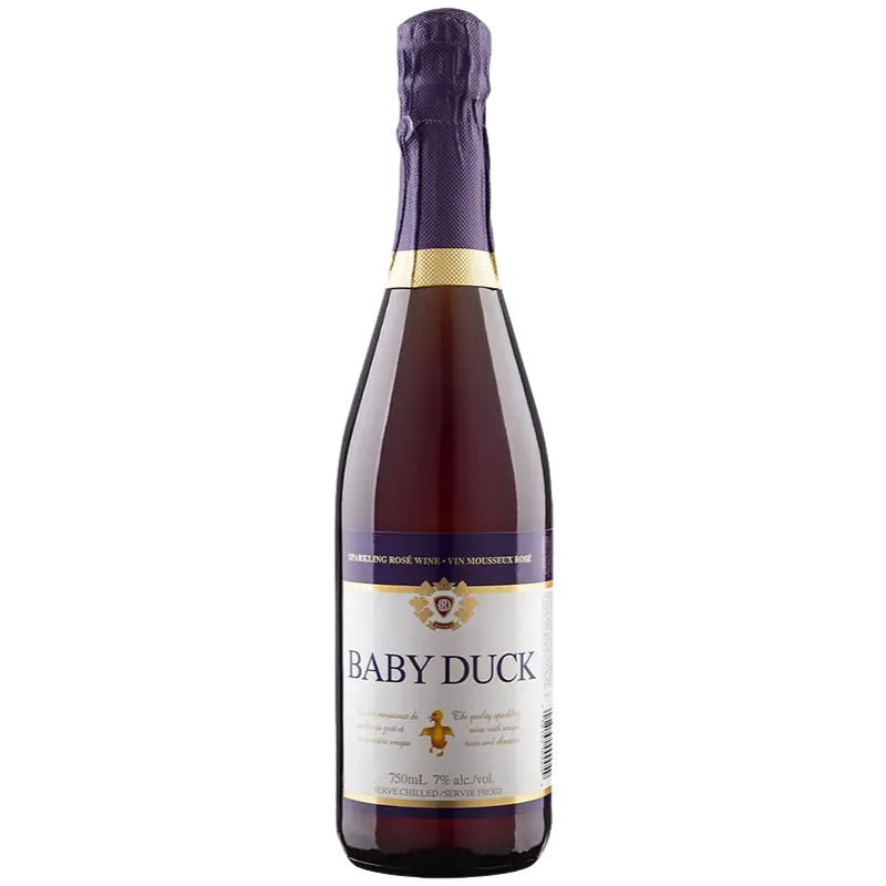 Buy Baby Duck sparkling rosé wine 750mL, purple foil, gold label, product photo