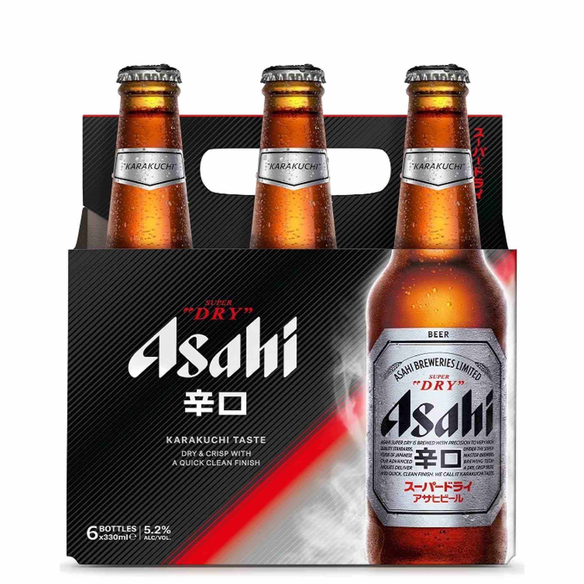 buy Asahi Super Dry 6 pack, Japanese beer bottles with black and red packaging