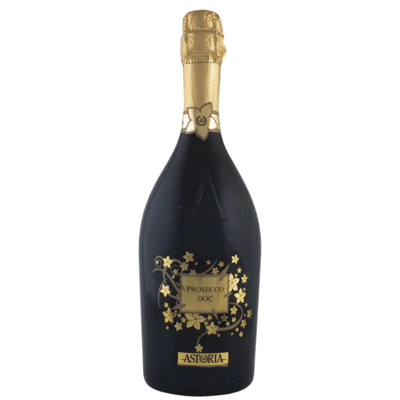 Buy Astoria Prosecco DOC 750mL, elegant sparkling wine bottle with gold floral label.