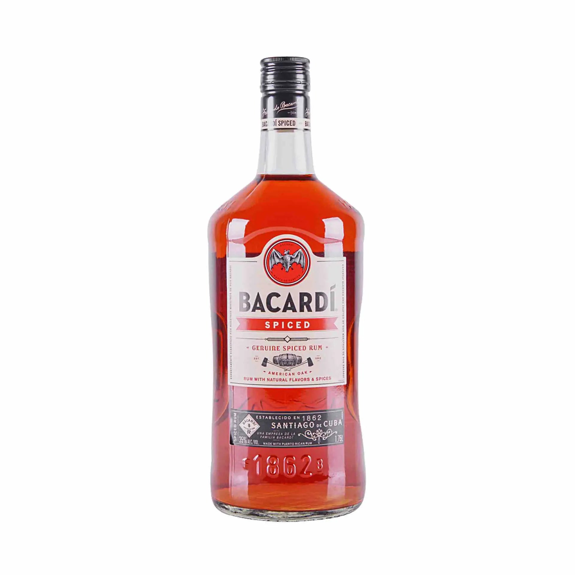 Buy Bacardi Spiced Rum 1.75L bottle online, spiced rum with red label and black cap