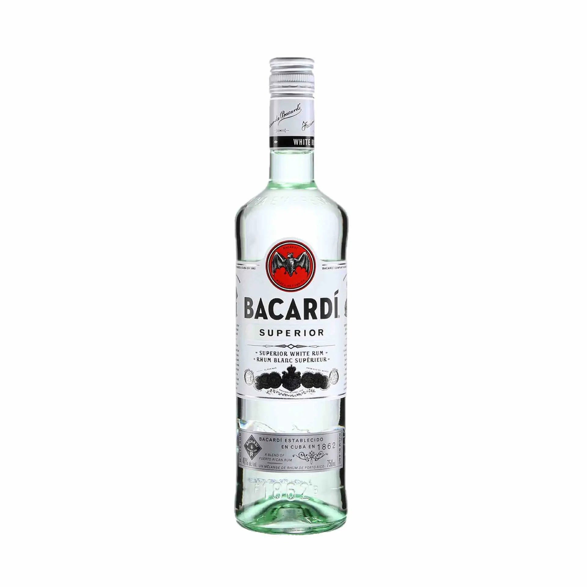 buy Bacardi Superior 750mL white rum bottle with clear label and red bat logo