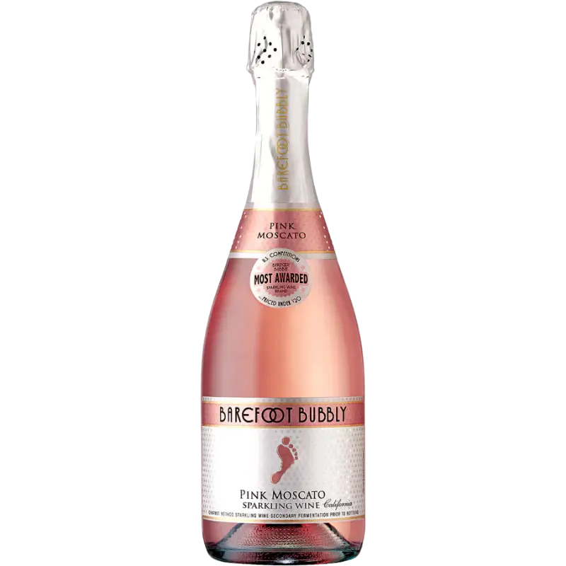 Buy Barefoot Bubbly Pink Moscato 750mL sparkling wine, pink bottle with gold label