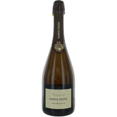 Bottle of Barone Pizzini Franciacorta Naturae sparkling wine in a 750mL green bottle with a gold foil top.