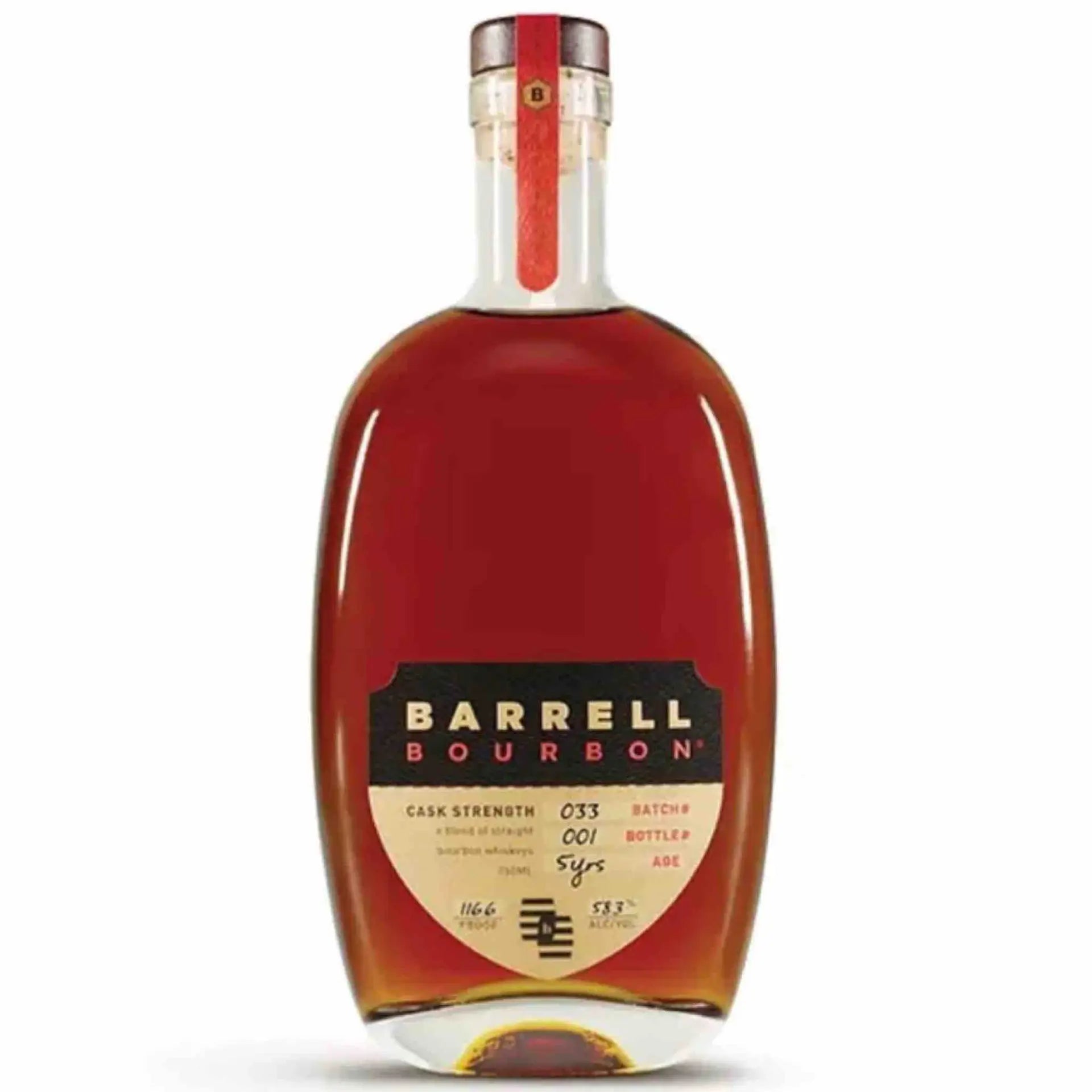 Buy Barrell Bourbon cask strength whiskey, tall glass bottle with red wax seal