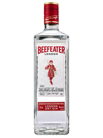 Bottle of Beefeater London Dry Gin 750mL with clear label and distinctive branding on the front.