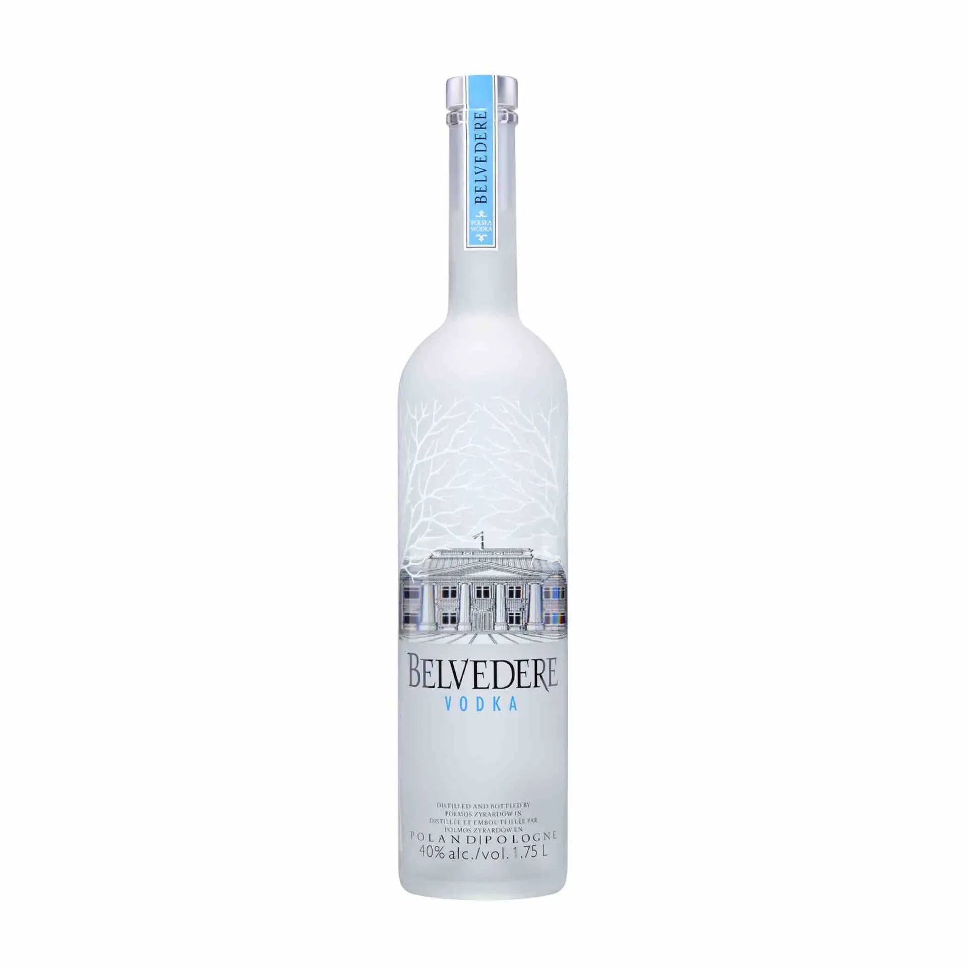 Buy Belvedere Vodka 1.75L clear bottle with frosted design and blue label