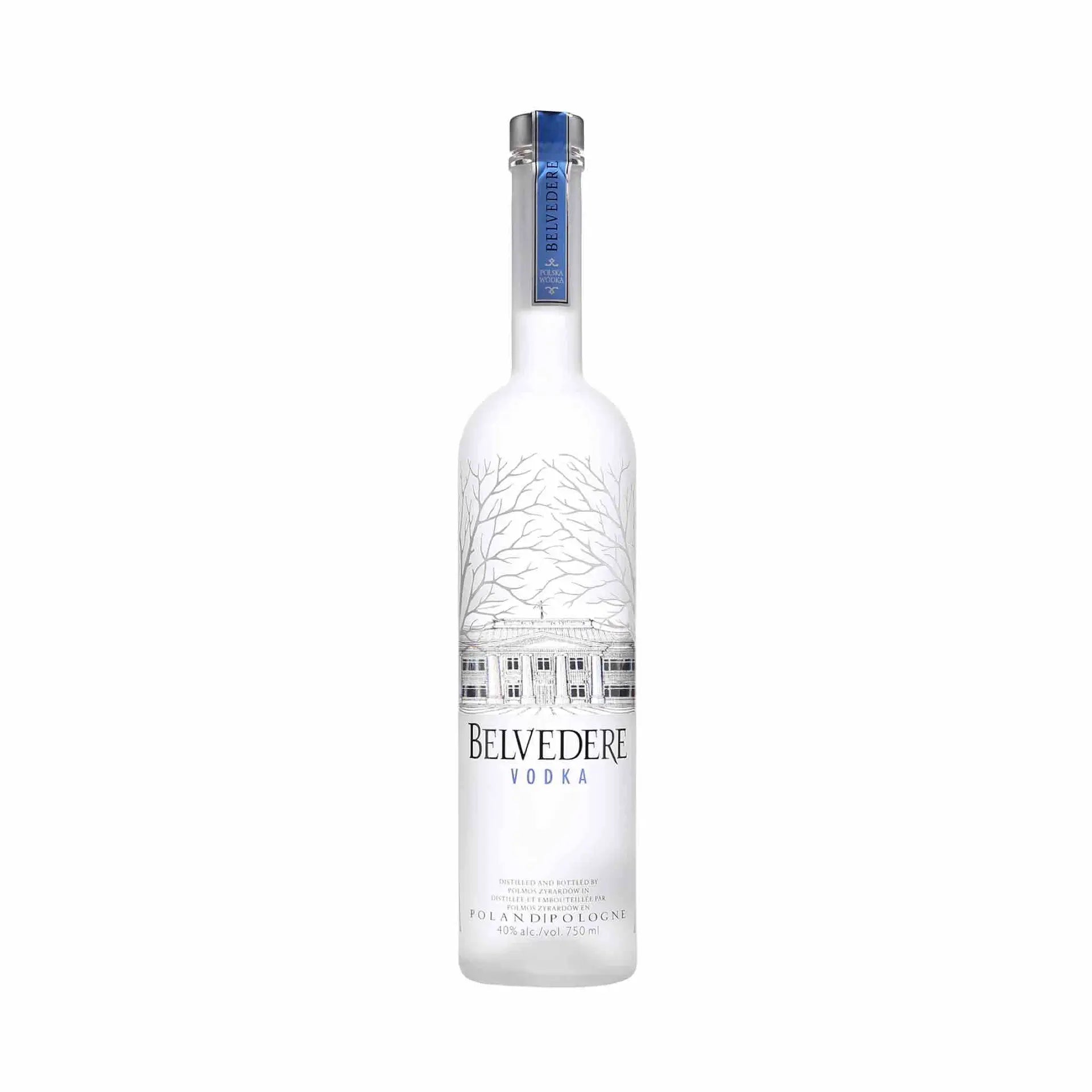 buy Belvedere Vodka 750mL clear glass bottle with silver cap and detailed label