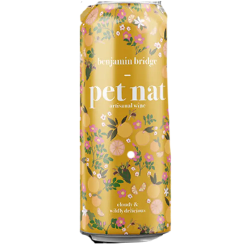 buy Benjamin Bridge Pet Nat 250mL canned artisanal wine, floral yellow can design