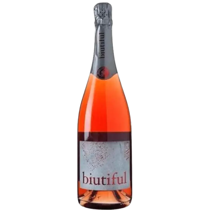 Buy Biutiful Cava Brut Rosé 750mL sparkling wine bottle with silver foil and pink hue