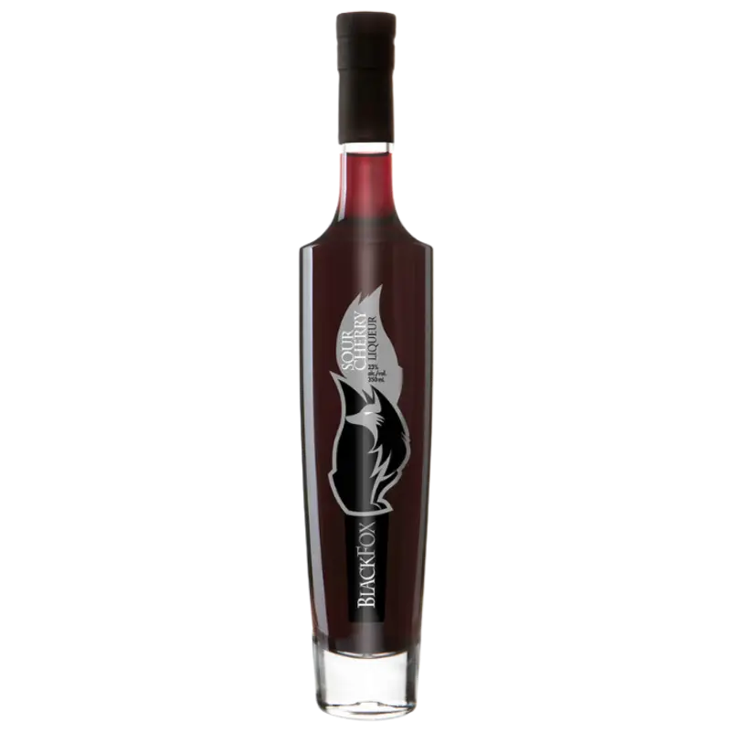Buy Black Fox Sour Cherry Liqueur 350mL, dark glass bottle, front label visible