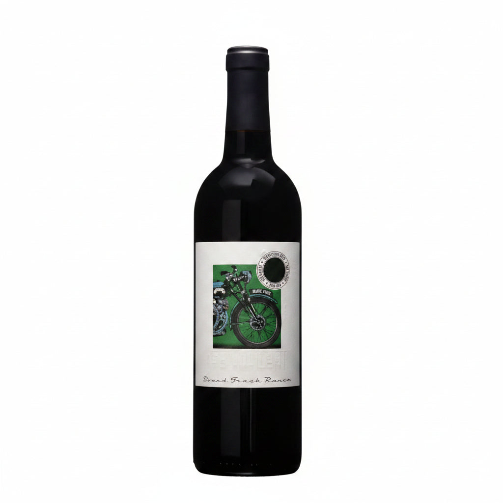 Board Track Racer Vincent Chard 750mL wine bottle featuring a vintage racing motorcycle label on a sleek black background.