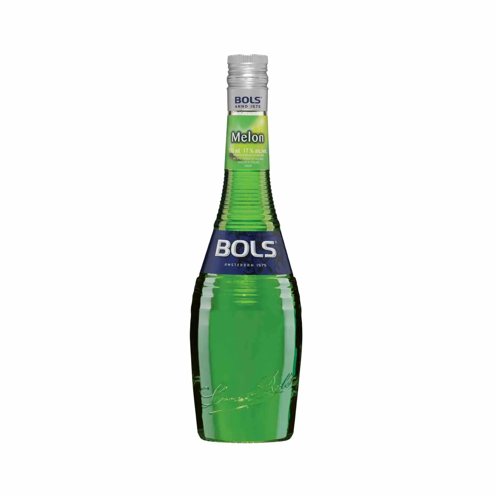 buy Bols Melon 750mL green melon liqueur bottle on white background