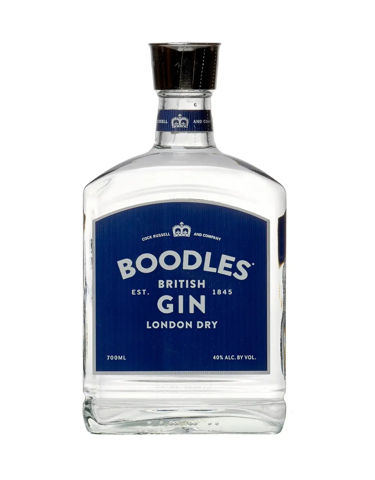 Buy Boodles Gin London Dry, British gin bottle with blue label, 700ml, 40% alcohol.
