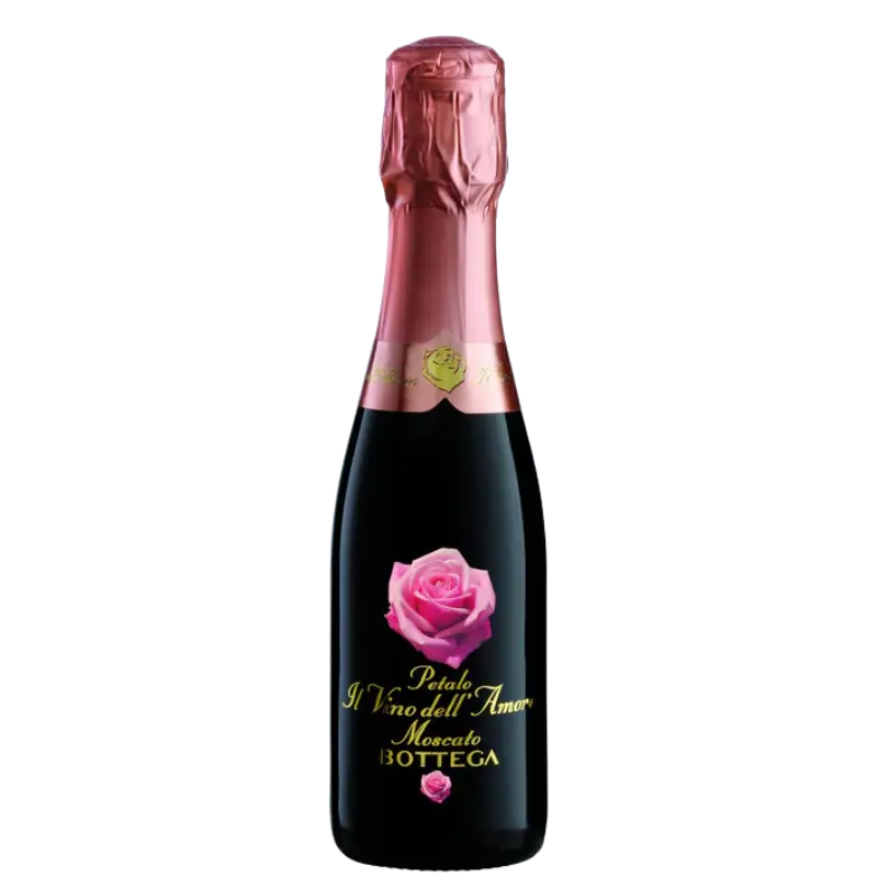 buy Bottega Moscato Petalo 200mL sparkling wine with pink rose label and foil