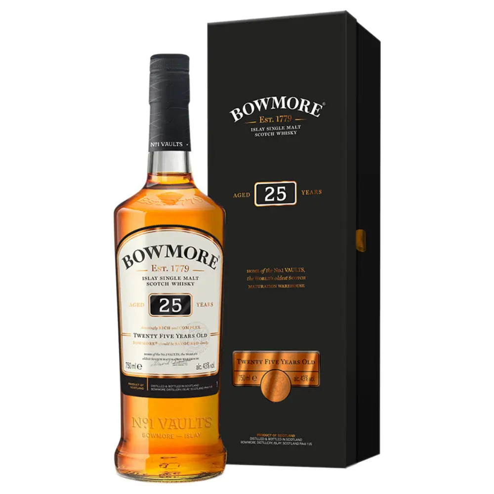 buy Bowmore 25 Year Old single malt whisky with box, 750ml bottle