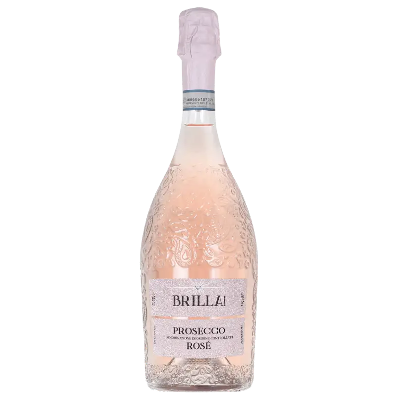 Buy Brilla Rose Prosecco DOC 750mL, elegant pink sparkling wine in embossed glass bottle