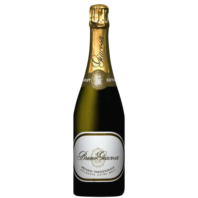 Buy Bruno Giacosa Spumante Extra Brut 750mL sparkling wine, gold foil bottle.