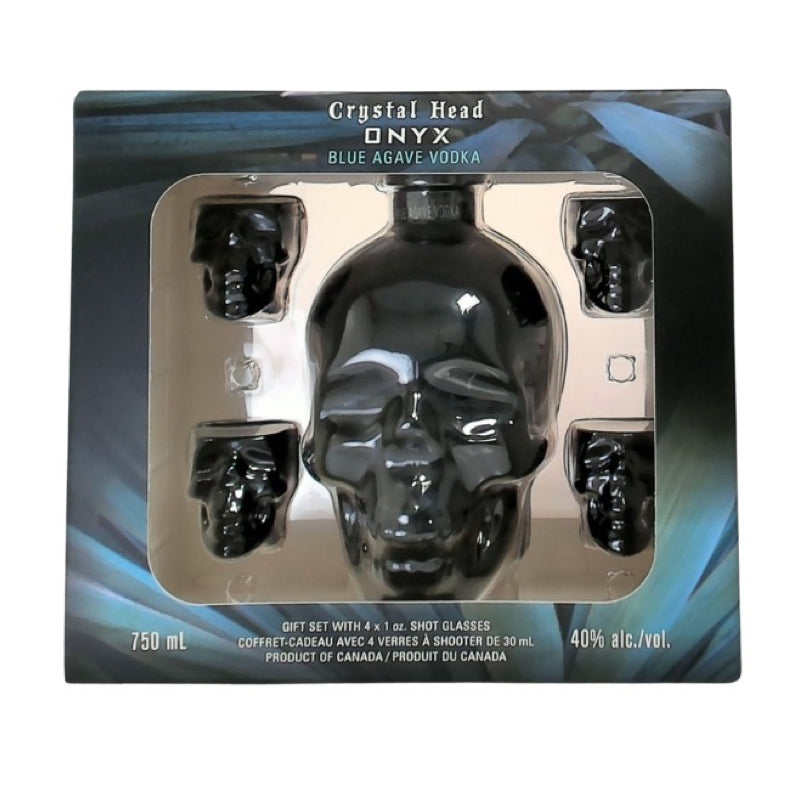 Crystal Head Onyx with 4 Mini Shot Glasses