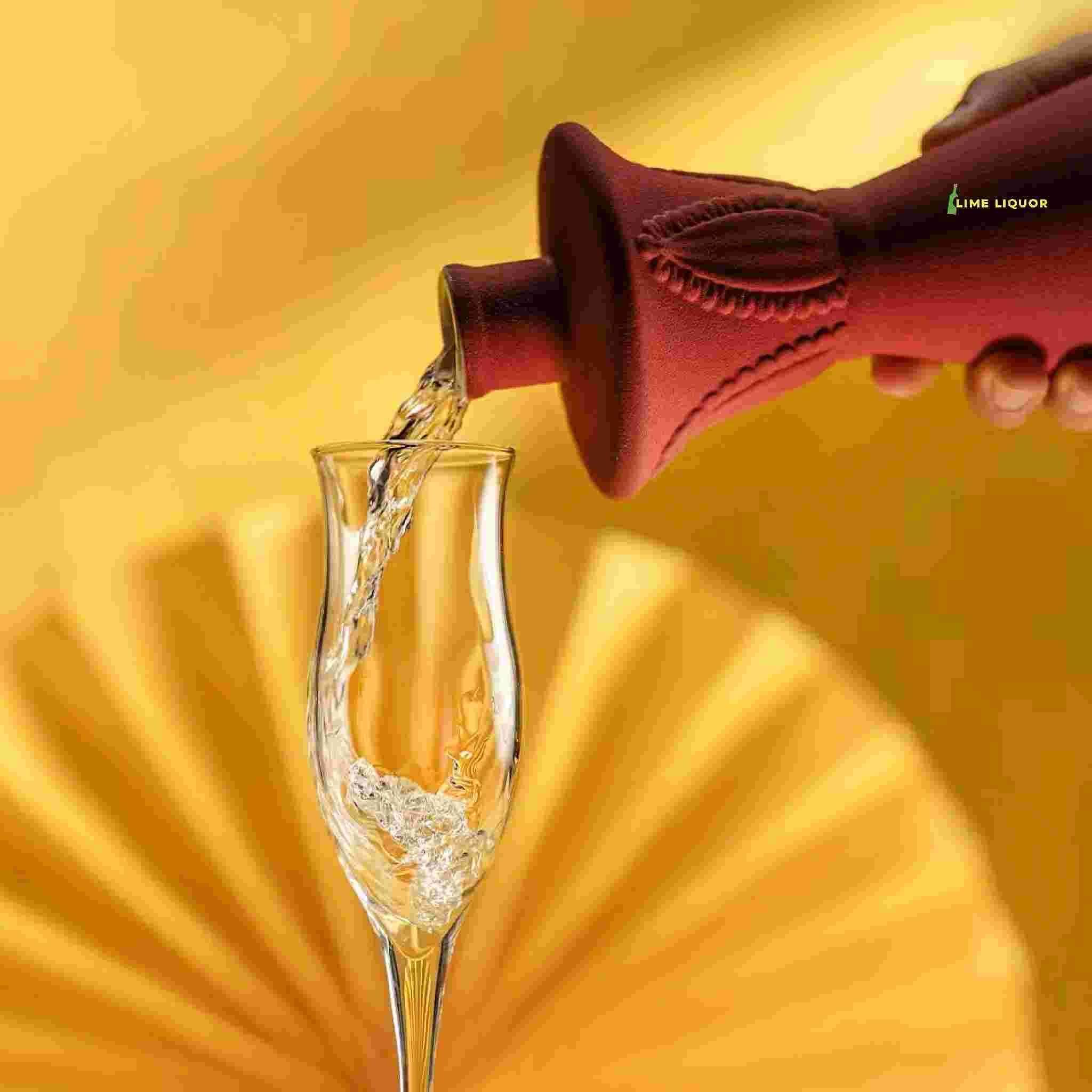 buy Clase Azul San spirit being poured into a clear glass with a yellow background