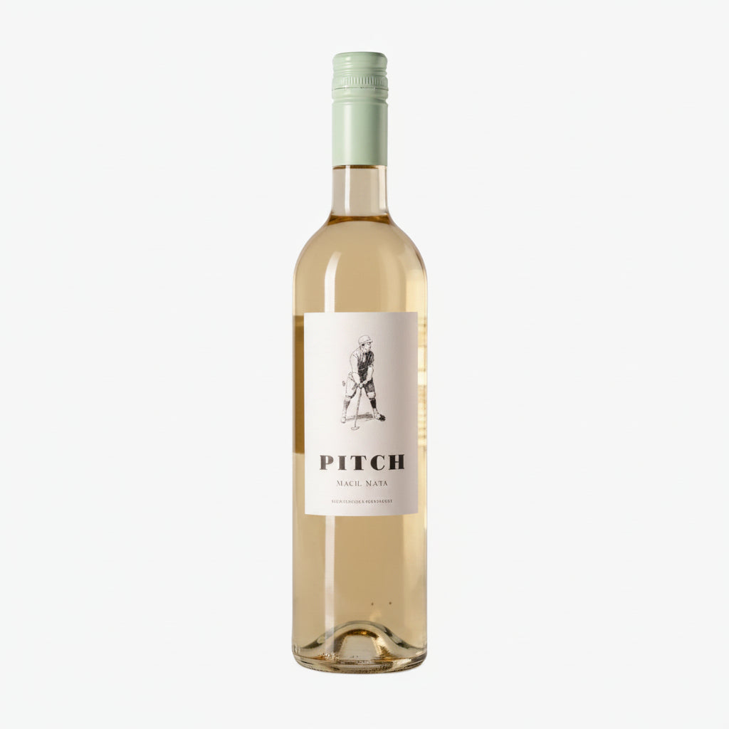 CSL Pitch White Blend wine bottle, 750ml, with white and gold label, showcasing elegant design and product details.