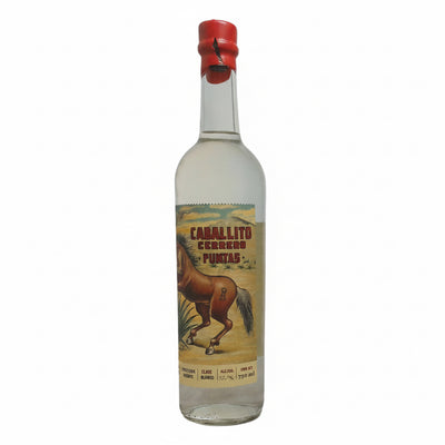 Caballito Cerrero Chato Puntas 750mL bottle with a colorful label featuring a painted horse illustration.