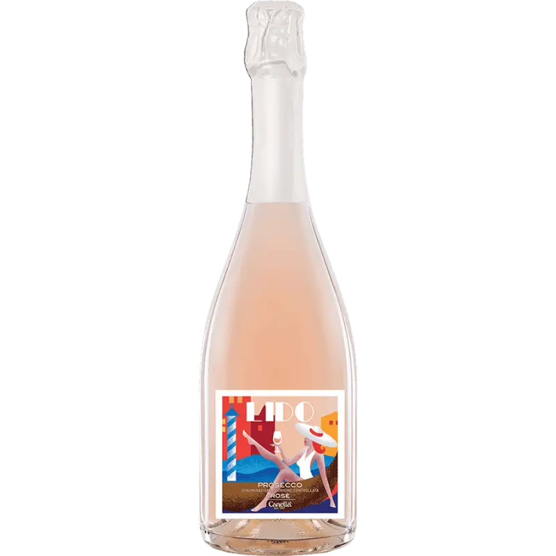 Buy Canella Lido Prosecco Rose DOC 750mL, pink sparkling wine bottle with colorful label