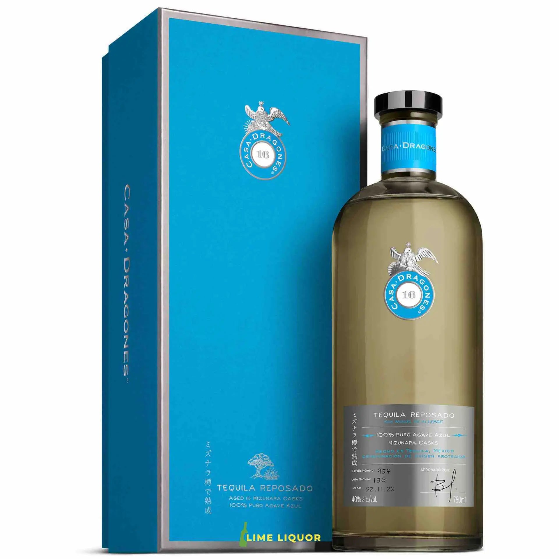 Buy Casa Dragones Reposado 750mL tequila bottle with blue box, premium agave spirit