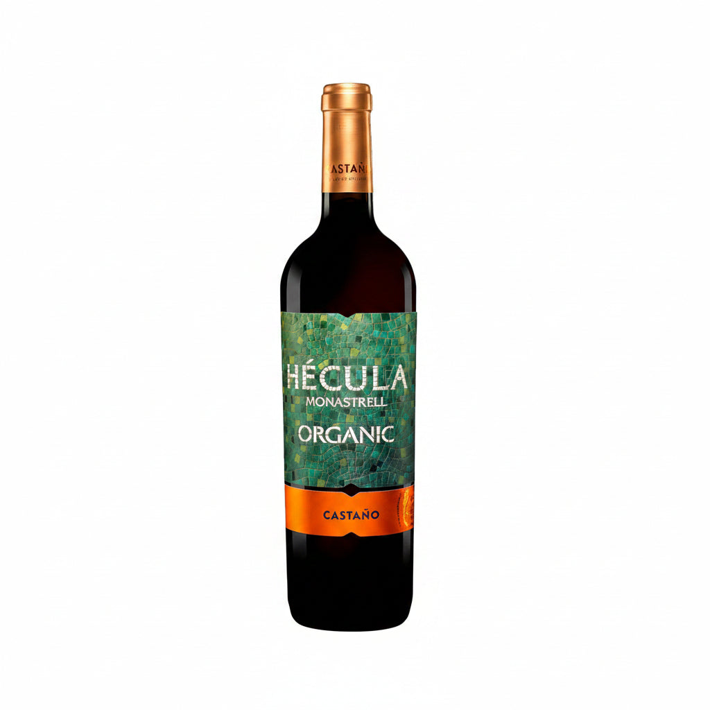 Bottle of Castano Organic Hecula Monastrell red wine in a 750mL bottle, featuring a deep garnet color and elegant label.