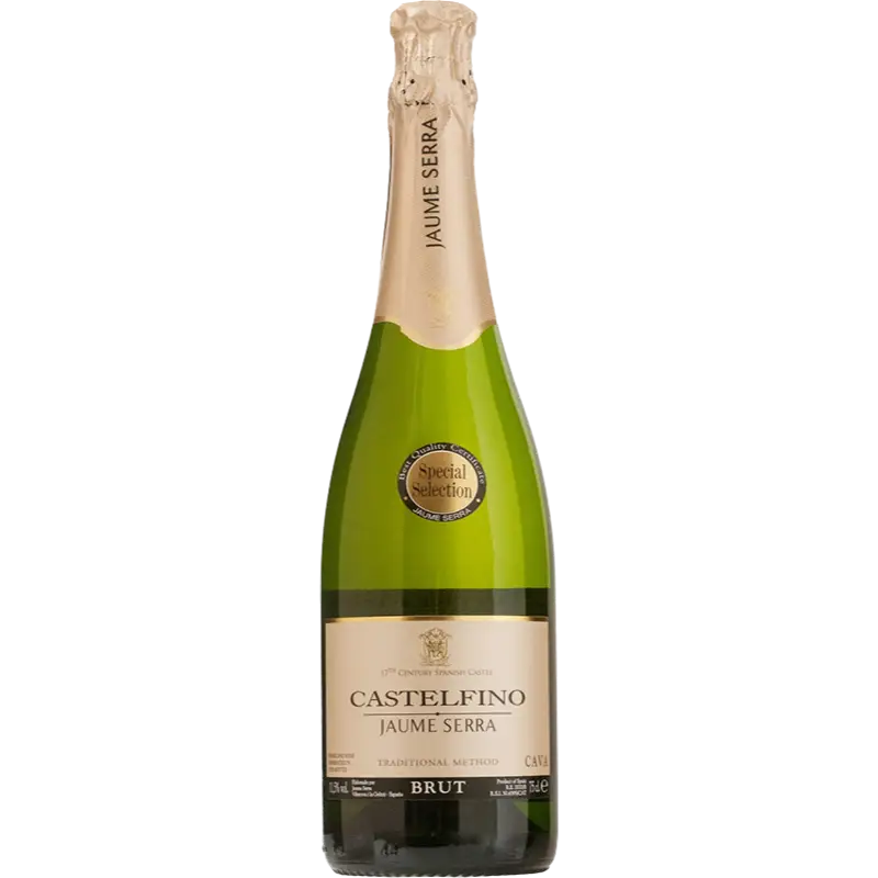 Buy Castelfino Brut Cava 750mL sparkling wine with gold foil and white label