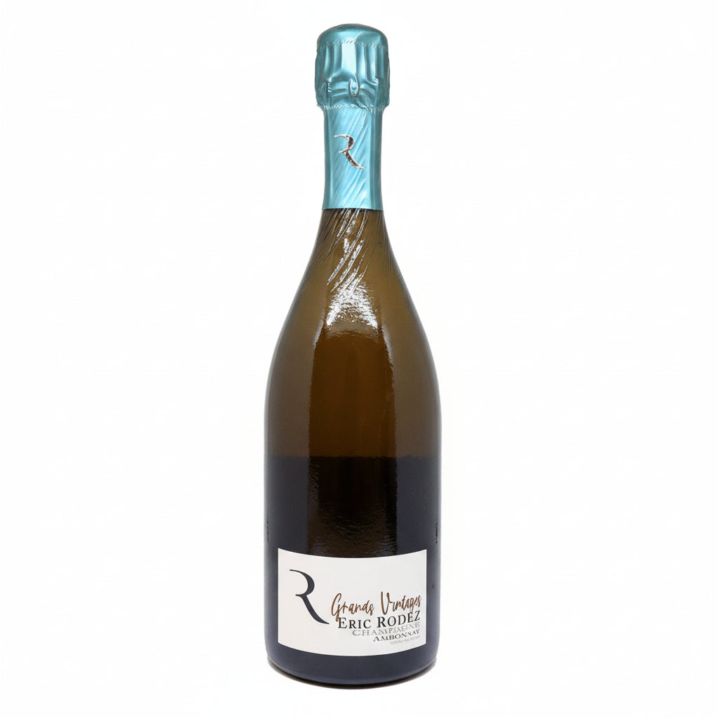 Champ Eric Rodez Cuvee Grands Vintage champagne bottle with elegant label and foil, showcasing a luxurious sparkling wine.