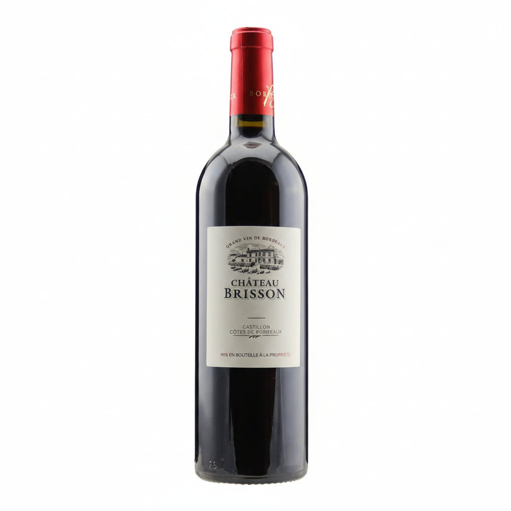 Chateau Brisson wine bottle with label showcasing classic design and elegant branding, ready for display or serving.