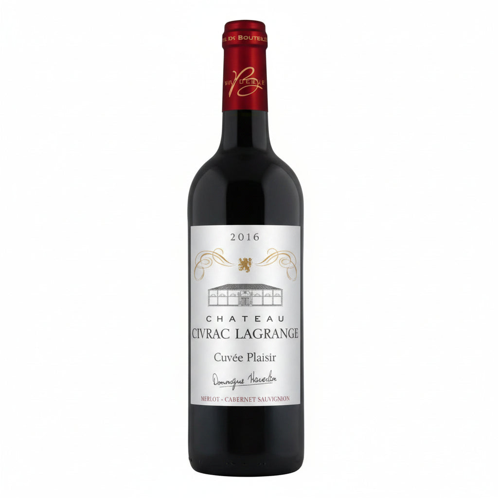 Chateau Civrac Lagrange Cuvee Plaisir wine bottle with label showing elegant design and vineyard background