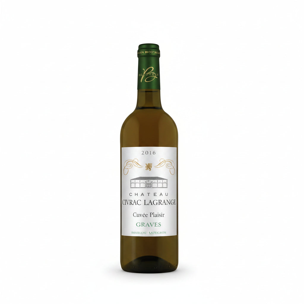 Chateau Civrac Lagrange Cuvee Plaisir Blanc wine bottle with label, showcasing a white wine from Bordeaux.