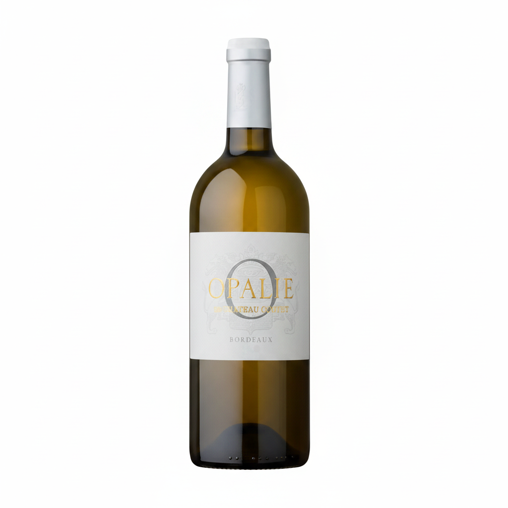 Chateau Coutet Opalie de Coutet Blanc wine bottle with label, showcasing a white wine from Chateau winery.