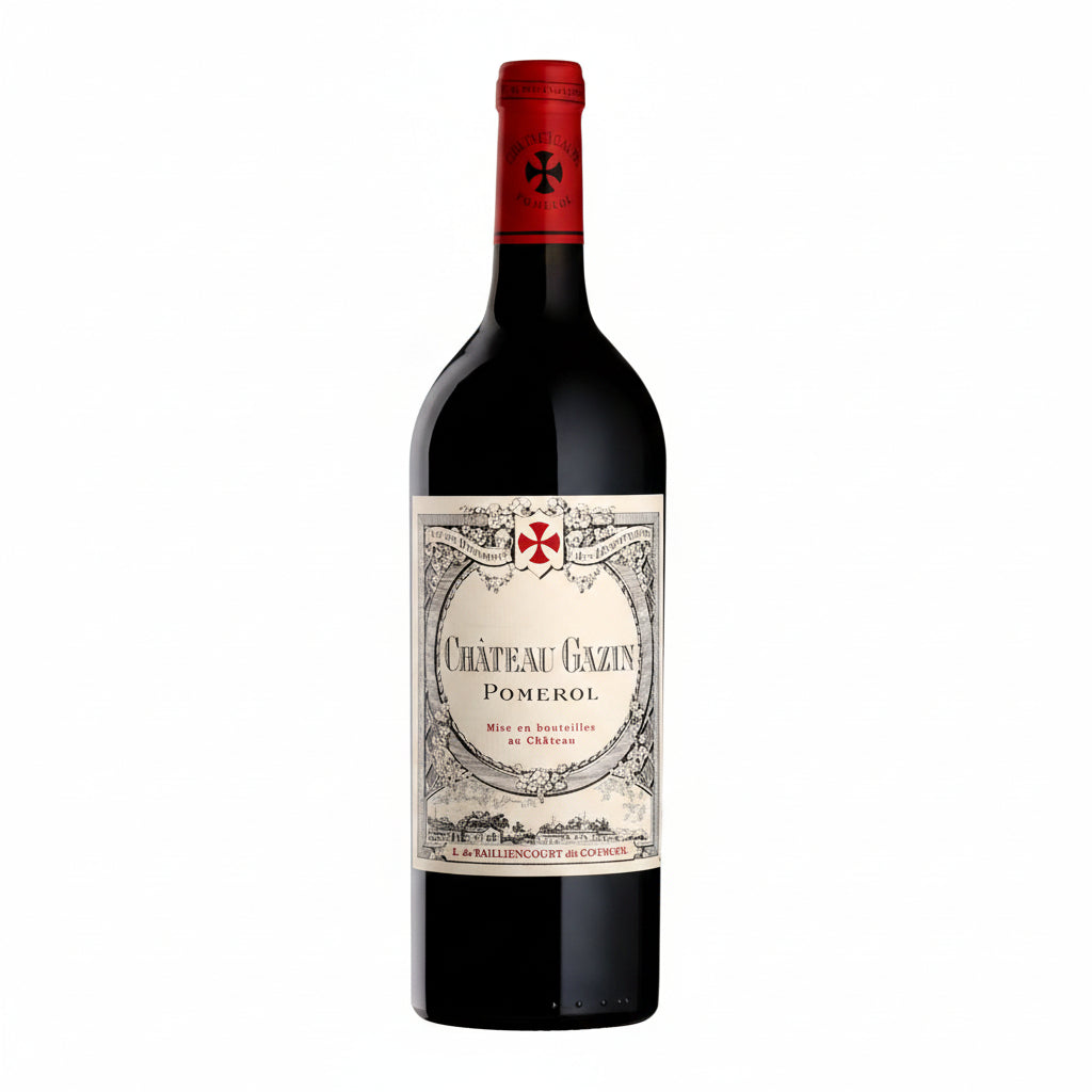Chateau Gazin wine bottle with label visible, showcasing the elegant design and classic appearance of the Chateau wine brand.