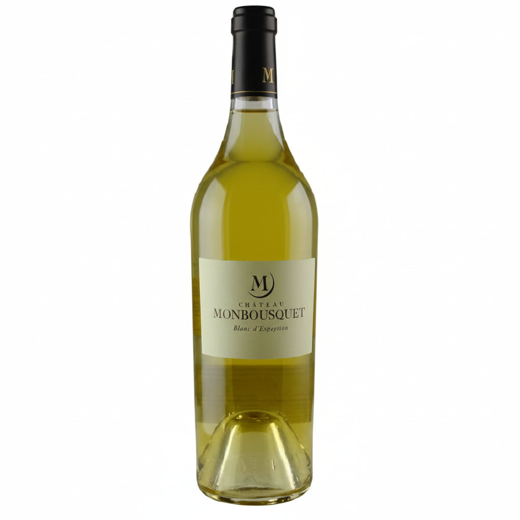 Chateau Monbousquet 2016 Blanc white wine bottle with label, showcasing the elegant Chateau branding and vintage details.