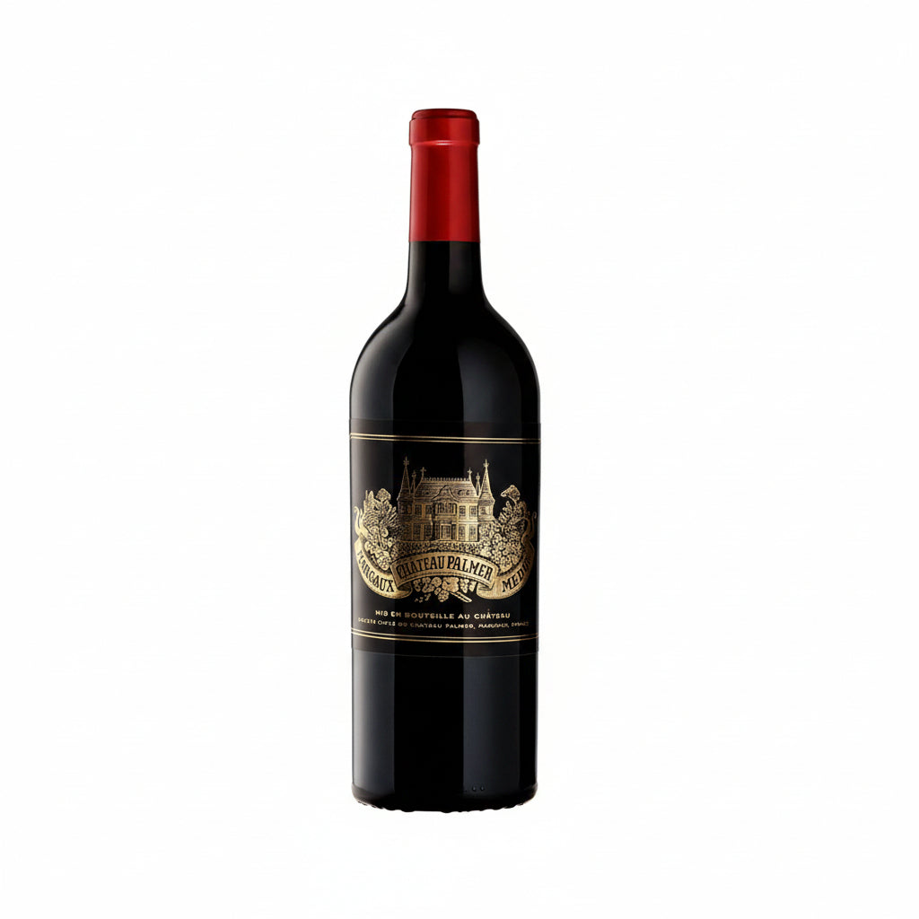 Bottle of Chateau Palmer 2016 red wine with a classic label, showcasing a Bordeaux wine from the renowned Chateau vineyard.
