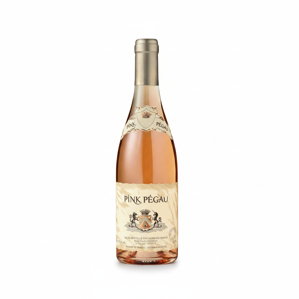 Chateau Pegau Pink Pegau wine bottle with pink label and elegant design, showcasing a premium French wine.