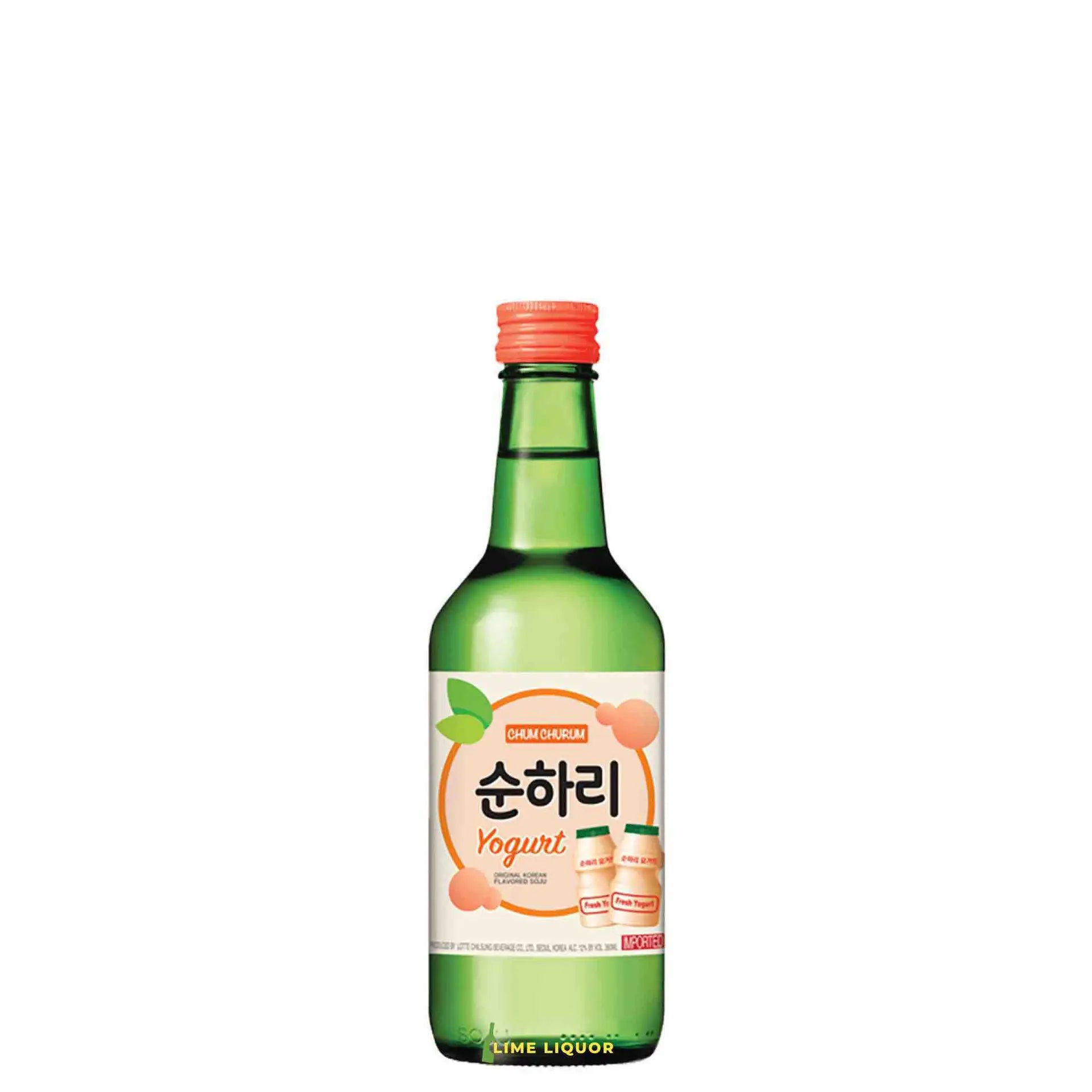 Buy Chum Churum Yogurt 360mL, green bottle with peach and yogurt label