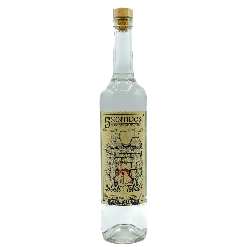 Buy Cinco Sentidos Tobala 750mL mezcal clear bottle with artistic label